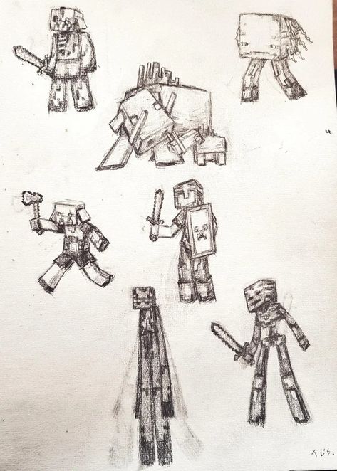 Warden Minecraft Drawing, Minecraft Mobs Fanart, Minecraft Lore, Minecraft Mobs Mod, Pig Sketch, Minecraft Sketch, Minecraft Building Blueprints, Animation Drawing Sketches, Minecraft Pig