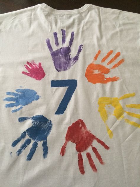 Big family Father's Day gift from kids; acrylic paint handprints on t-shirt Paint Shirts, Big Family, Color Print, Hand Coloring, White Shirt, Acrylic Paint, Fathers Day Gifts, Colorful Prints, Fathers Day