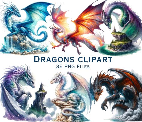 Water Dragon Art, Fantasy Digital Art, Dragon Clipart, Frames Design Graphic, Elemental Dragons, Scrapbooking Pages, Water Dragon, Dragon Pictures, Fire Dragon