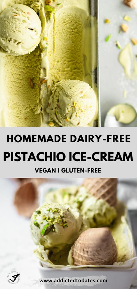 Dairy Free Pistachio Ice Cream, Clean Ice Cream Recipe, Healthy Pistachio Ice Cream, Non Dairy Ice Cream Recipe, Pistachio Sorbet, Vegan Pistachio Ice Cream, Dairy Free Ice Cream Recipe, Dessert Dairy Free, Dairy Free Gelato