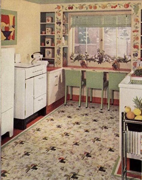 21 early 1940s interior designs by Hazel Del Brown of Armstrong Floors - Retro Renovation 1940 Interior Design, 1940 Decor, 1940s Interior Design, 1940 House, 1940s Furniture, 1940s Home Decor, 1940s Interior, 1940s Decor, 1940s Kitchen