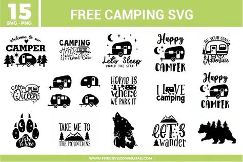 Camping Free SVG Files | Free SVG Download Happy Camper Svg Free, Free Camping Svg Files For Cricut, Camping Svg Files Free, Camping Clipart, Pride Quotes, Camper Svg, Camp Shirts, Camping Svg, Camping Camper