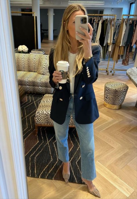 Fall Office Outfits 2024, Veronica Beard Dickey Jacket Outfit, Veronica Beard Outfits, Veronica Beard Blazer Outfit, Blue Blazer Outfits For Women, Veronica Beard Blazer, Old Money Fashion, Money Fashion, Blazer Outfits For Women