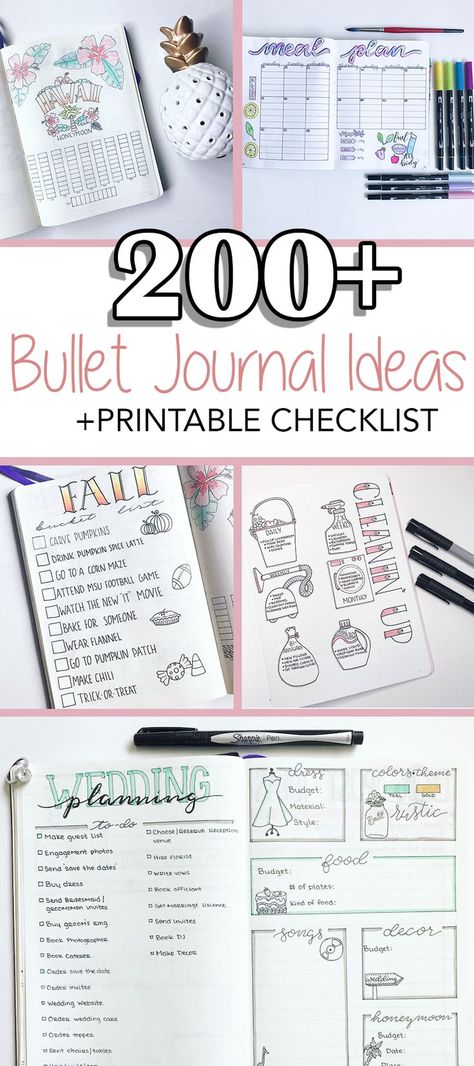 Bullet journal ideas for moms, students, entrepreneurs, fitness junkies, creatives, and more. Get inspired with these page ideas and keep track of what you create with the printable bullet journal ideas checklist. Journal Ideas For Lined Paper, Dot Journal Ideas For Beginners Calendar, Bujo Ideas For Students, Bolit Journal Ideas, A5 Journal Ideas, Dot Book Journal Ideas, Different Journal Ideas, Journal Tracking Ideas, Good Journal Ideas