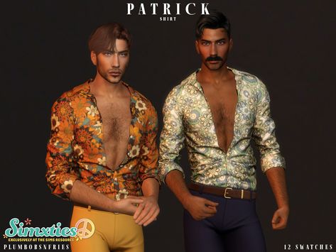 Sims Mods Male, Male Teen, Sims 4 Men Clothing, Male Crop Top, Sims 4 Decades Challenge, Sims 4 Male Clothes, Open Shirt, Sims 4 Dresses, 70s Outfits