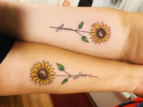 Mother & Daughter Tattoo - Sunflowers Mommy Daughter Tattoos, Sunflower Tattoo Thigh, Mother Daughter Tattoo, Sunshine Tattoo, Mom Daughter Tattoos, Sunflower Tattoo Sleeve, Sunflower Tattoo Shoulder, Sunflower Tattoo Small, Daughter Tattoo