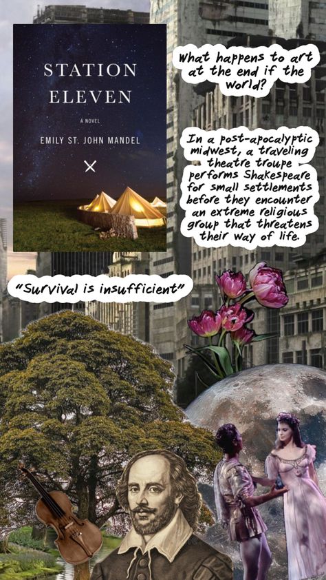 Station Eleven by Emily St. John Mandel mood board/description/book recommendation Station Eleven Book, Emily St John Mandel, Station Eleven, Book Recommendation, Art Station, Book Projects, Post Apocalyptic, Way Of Life, Book Recommendations