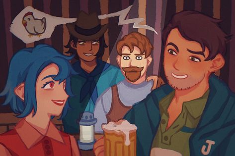 Stardew Valley art > Poor Clint watching Shane talk easily with Emily > Stardrop Saloon | WeakGr Stardew Valley Art, Stardew Valley Farms, Star Valley, Stardew Valley Fanart, Farming Simulator, Geek Humor, Just A Game, Stardew Valley, Indie Games