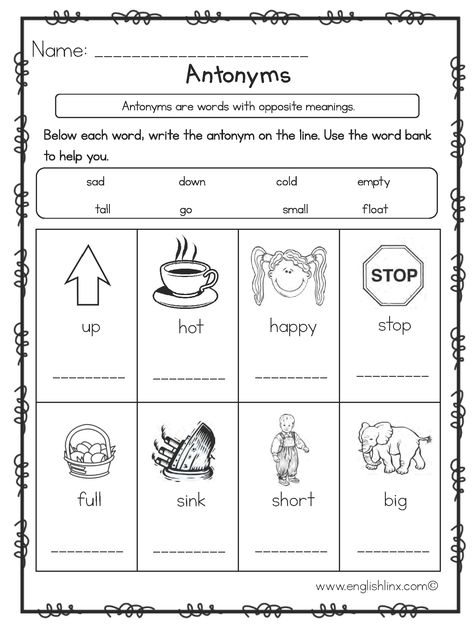 Write the Antonyms Worksheets Antonyms Activities Kindergarten, Antonyms Worksheet 1st Grade, Synonyms And Antonyms Worksheet For Grade 2, Antonyms Worksheet 2nd Grade, Opposite Worksheets Grade 1, Opposites Worksheet For Grade 2, Opposites Worksheet Grade 1, Opposite Words Worksheet, Synonyms And Antonyms Worksheet