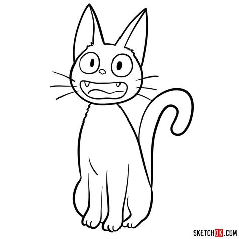 How to draw Jiji (Kiki's cat) Jiji Tattoo, Kiki's Delivery Service Tattoo, Jiji Cat, Kiki Cat, Art Studio Ghibli, Tattoo Mini, Cat Outline, Ghibli Tattoo, Manga Tattoo