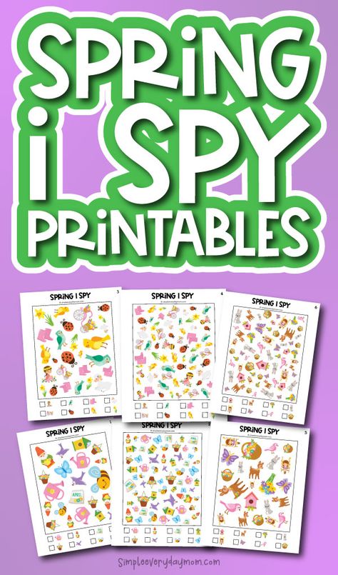 These spring themed i spy printables are a fun and simple activity to do anytime! Just download, print, and you're ready to go! Spring I Spy, Planting A Rainbow, Insect Eyes, Counting For Kids, Paper Bag Puppets, Spring Books, Playdough Kits, Printables For Kids, National Parks Map