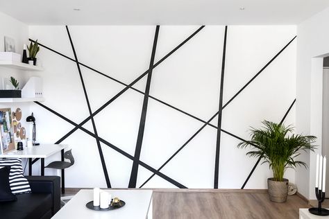 wall mural black and white geometric abstract White Wall Painting Ideas, White Wall Design Ideas, Black And White Wall Design, Black And White Wall Painting, White Wall Design, White Wall Painting, Geometric Mural, Geometric Wall Paint, Wall Paint Patterns