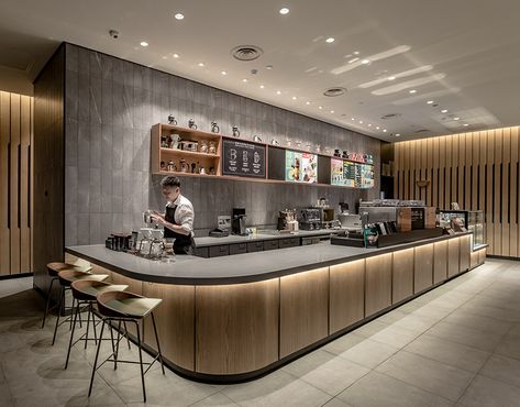 Starbucks Interior Design Concept Stores, Starbucks Bar Design, Starbucks Counter Design, Starbucks Design Interior, Coffee Store Ideas, Counter Cafe Design, Starbucks Store Design, Cafe Bar Design Ideas, Store Counter Ideas