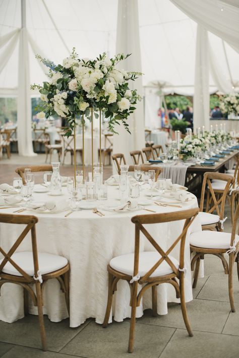 Champagne Wedding Flowers, Round Table Settings, Round Wedding Tables, Flora Farms, Wedding Venues North Carolina, White Inspiration, Martha Weddings, Crossback Chairs, Farm Wedding Venue