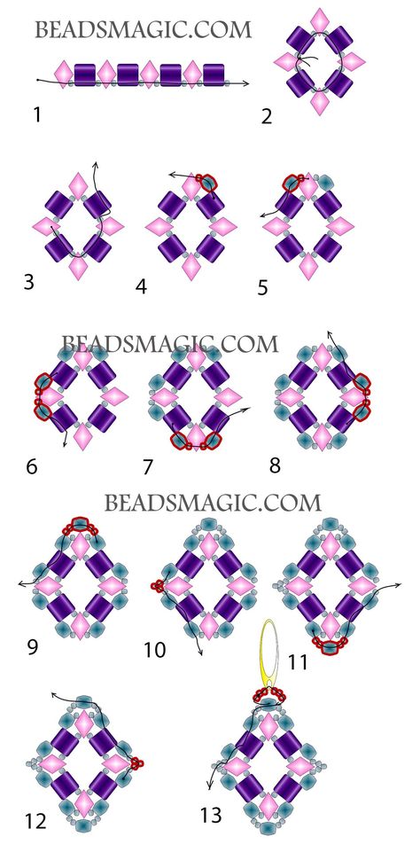 Free bead pattern and Video tutorial for earrings Zoe | Beads Magic Seed Bead Earrings Patterns, Bead Earrings Patterns, Bead Necklace Pattern, Bead Patterns Free, Make Beaded Earrings, Simple Beaded Necklace, Easy Beading Tutorials, Seed Bead Bracelets Diy, Earrings For Mom