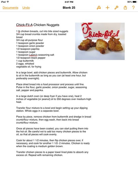 Diy Chick Fil A Nuggets, How To Make Chick Fil A Nuggets, Fast Food Copycats, Chic Fil A Recipes, Copycat Recipes Chick Fil A, Chick Fil A Chicken Recipe, Chilis Restaurant Recipes, Chick Fil A Nuggets Recipe, Copycat Chick Fil A Nuggets