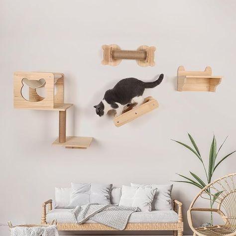 Amazon.com : SMONTER Cat Wall Mounted Shelves and Perches Set, Cat Wall Furniture-Cat House and Hammock Condo, Cat Scratching Post, Climbing Bridge Ladder Steps Indoor for Small/Large Cats : Pet Supplies Steps Indoor, Cat Wall Furniture, Wall Furniture, Cats Pet, Mounted Shelves, Cat Scratching Post, Scratching Post, Large Cats, Wall Mounted Shelves