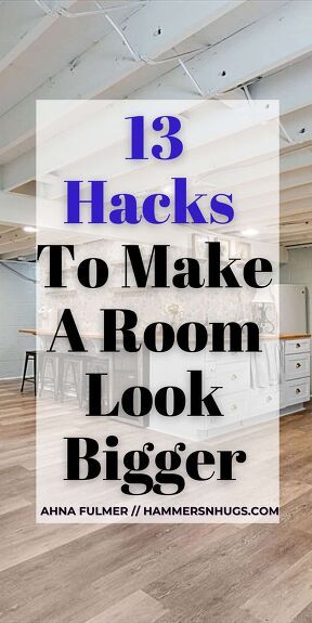 Discover how to make small rooms look bigger using these 13 design ideas and transform your home into a relaxing, spacious retreat.As many of you know we just wrapped up the renovations in the basement of our current fixer-upper home.!This space was incredibly small and I had to employ all of my design tips and tricks to make it feel as spacious yet functional as possible.Be sure to read to the end to get my #1 tip to make small rooms look bigger!Watch this podcast episode on YouTube o… How To Make Small House Look Bigger, How To Paint A Room To Look Bigger, Modern Rustic Kitchen Decor, Make Small Rooms Look Bigger, French Country House Decor, Kitchen French Country, Modern Rustic Kitchen, French Country Ideas, French Country Exterior