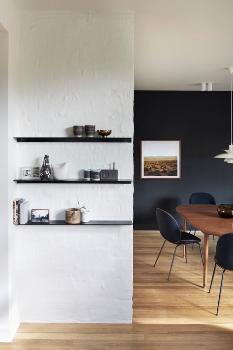 Pipkorn Kilpatrick, Port Melbourne, Shelf Corner, Living Room Wall Color, Room Wall Colors, Melbourne House, Metal Shelf, Louis Poulsen, Shelf Styling