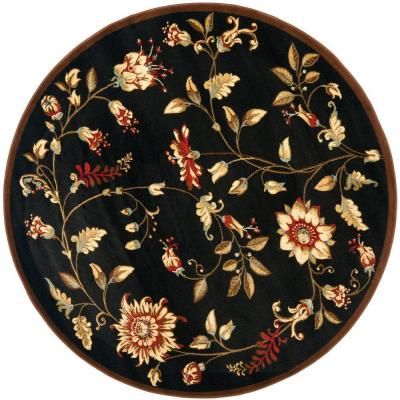 Salon Suites, Classy Decor, Black Area Rugs, Round Area Rugs, Round Rug, Black Rug, Floral Border, Traditional Area Rugs, Floral Rug