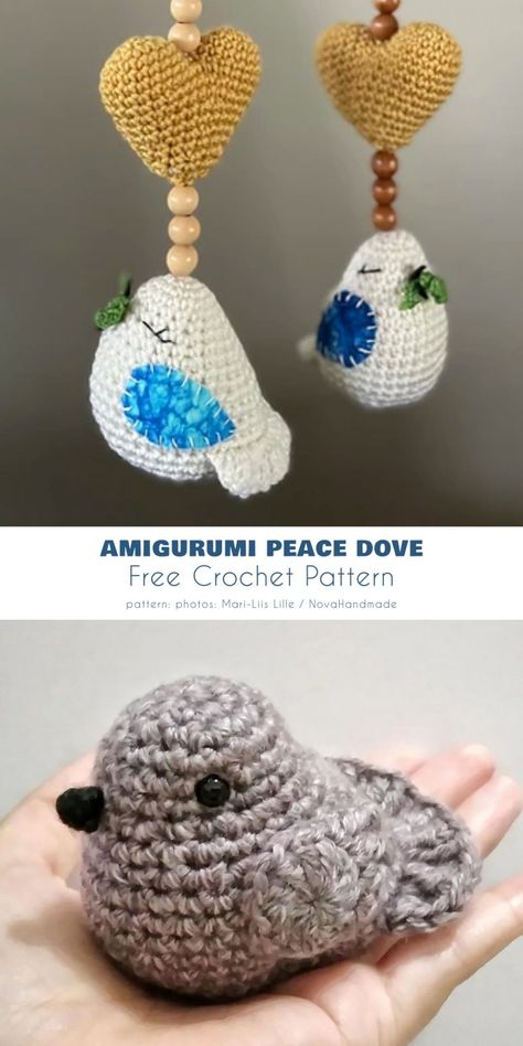 Crochet Bird Patterns, Tiny Animals, Bird Applique, Animals And Plants, Crochet Birds, Plushie Patterns, Toys Crochet, Crochet Ornaments, Peace Dove