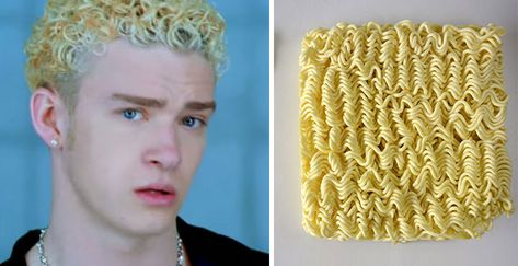 Justin Timberlake's Hair = Ramen Noodles // http://www.boredpanda.com/similar-to-each-other/ Ramen Noodle Hair, Noodle Hair, Birthday Quotes Funny, Drive Me Crazy, Troll Dolls, Music History, Justin Timberlake, Look Alike, Birthday Quotes