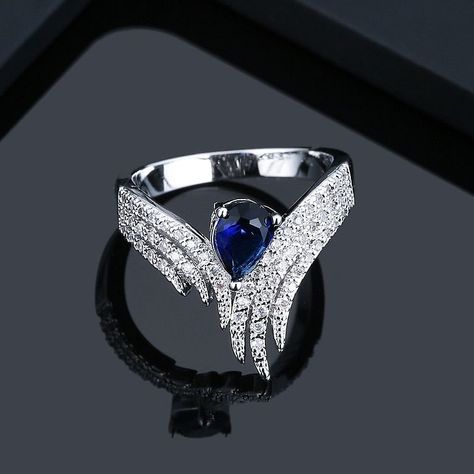 The Best Accessory 8 / Blue Finger Rings for Women Waterdrop Cubic Zirconia Rings Ring With Wings, Wings Band, Ali D'angelo, Wing Ring, Angel Wing Ring, Princess Ring, Christmas Gifts For Girlfriend, Meaningful Jewelry, Zircon Ring