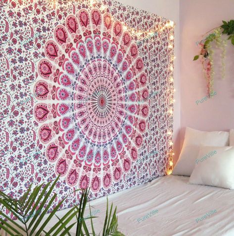 Mandala Tapestry Bohemian, Peacock Mandala, Ceiling Covering, Tapestry Pink, Tapestry Bedding, Mandala Tapestries Wall Hangings, Indian Tapestry, Hippie Tapestry, Bohemian Tapestry