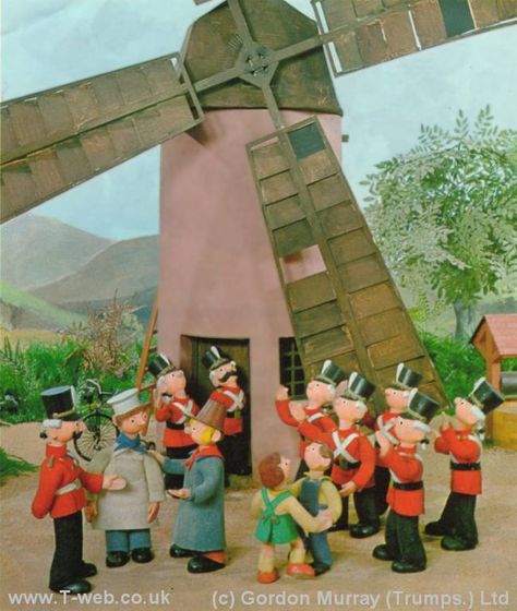 The crew from Camberwick Green. i used to fear for Windy Miller's head every time he went in or out. Camberwick Green, 1970s Childhood, Childrens Tv, Childhood Memories 70s, Kids Tv Shows, Childhood Days, Programming For Kids, Retro Tv, Kids Tv