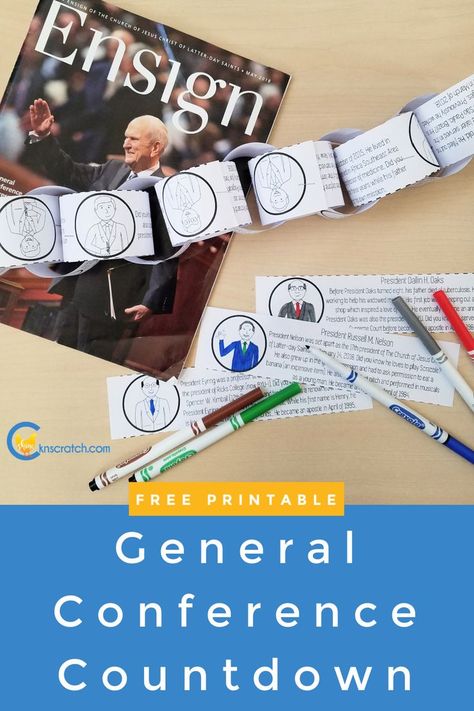 Countdown to General Conference with this fun chain. Learn about the apostles each day. #teachlikeachicken #GeneralConference #ComeFollowMe Lds Conference Activities, General Conference Activities For Kids, Lds General Conference Activities, General Conference Activities, Primary Activity, Lds Conference, Activity Day Girls, Monthly Activities, Lds General Conference