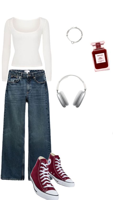 Dark Red Converse Outfit, Converse Outfit Aesthetic, Dark Red Converse, Red Converse Outfit, Converse Outfit, Red Converse, Outfits With Converse, Outfit Aesthetic, Red Outfit