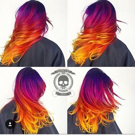 Tequila sunrise Crazy Colour Hair Dye, Sunset Hair, Hair Colorful, Fire Hair, Hair Color Crazy, Whip It, Multicolored Hair, Bright Hair, Hair Colours