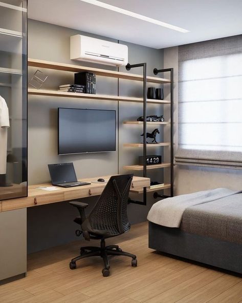 Home decor Modern Bedroom Furniture design ideas Home Office Gamer, Desk Bedroom, Modern Home Offices, Boys Bedroom Makeover, Small Home Offices, Boy Bedroom Design, House Interior Decor Ideas, House Interior Living Room, Bedroom Setup