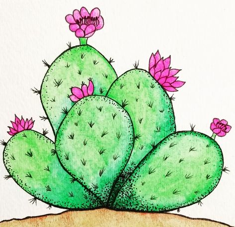 Cactus Flower Painting, Painted Rock Cactus, Beginners Drawing, Az Art, Christmas Cactus Plant, Drawing Ideas For Beginners, Easy Drawing Ideas, Cactus Drawing, Scenery Drawing