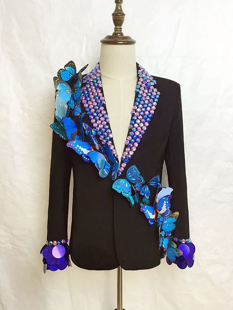 >> Click to Buy << Male Luxury Rhinestone Butterfly Handmade Royal slim suit costume DJ singer dancer stage costumes mens outerwear coat #Affiliate Dj Clothes, Butterfly Jacket, Butterfly Clothes, Butterfly Handmade, Butterfly Costume, Dancer Costume, Suit Costume, Butterfly Fashion, Dancers Outfit