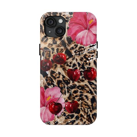 CHERRY LEOPARD FLOWER Phone Case ✮ Materials: polycarbonate shell, TPU lining ✮ 2-piece design with impact resistance and shock dispersion ✮ The interior rubber liner provides extra protection ✮ Glossy finish ✮ Supports wireless charging (not including MagSafe) Iphone Aesthetic Phone Cases, Iphone 13 Cases Aesthetic, Iphone 15 Pro Case, Iphone 13 Cases, Leopard Print Phone Case, Chic Phone Case, Cheetah Print Wallpaper, Leopard Flower, Phone Case Aesthetic