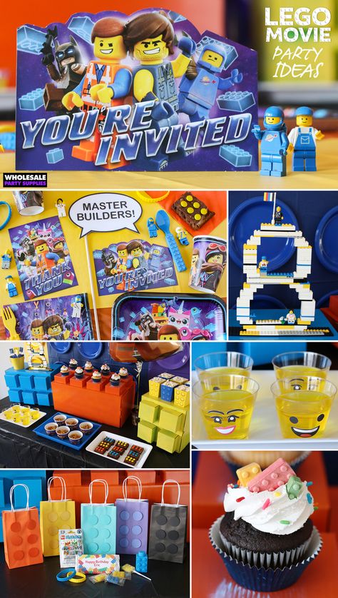 LEGO Movie 2 Party Ideas | Party Ideas & Activities by Wholesale Party Supplies Lego Movie Birthday, Party Ideas Activities, Lego Movie Party, Movie Party Invitations, Lego Film, Lego Themed Party, Movie Party Favors, Movie Birthday Party, Lego Movie 2