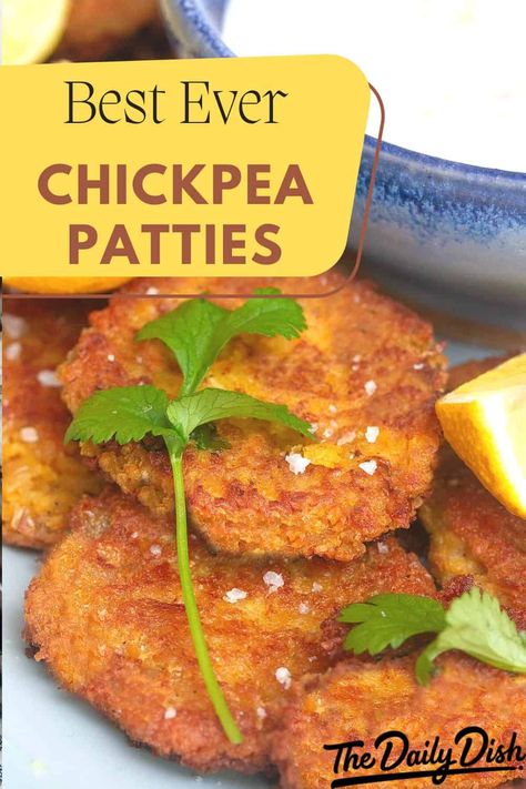 Chickpea Recipes Easy, Dry Beans Recipe, Chickpea Fritters, Chickpea Patties, Chickpea Burger, Garlic Dip, Pea Recipes, Vegan Yogurt, Chickpea Recipes