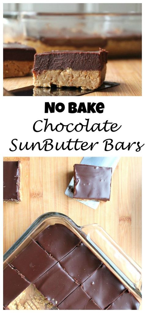 Chocolate SunButter No Bake Bars Brownies Dairy Free, Chocolate Sunbutter, Sunbutter Recipes, Nut Free Desserts, Tree Nut Allergy, Nut Allergy, Vegan Protein Bars, Peanut Tree, Holiday Desserts Table