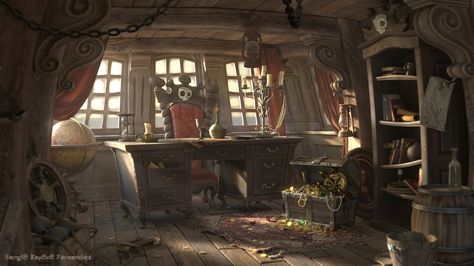 Image: Pirate Cabin - BlenderNation Pirate Cabin, Environment Artist, Interior Concept Art, Pirate Room, Captains Quarters, Bateau Pirate, Arte Steampunk, Sea Of Thieves, Pirate Art