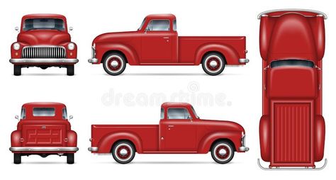 Classic red pickup truck vector mockup royalty free illustration Truck Tattoo, Red Pickup Truck, Custom Rods, Vintage Pickup Trucks, Car Silhouette, Retro Bicycle, Car Icons, Chevy Pickup Trucks, Car Vector