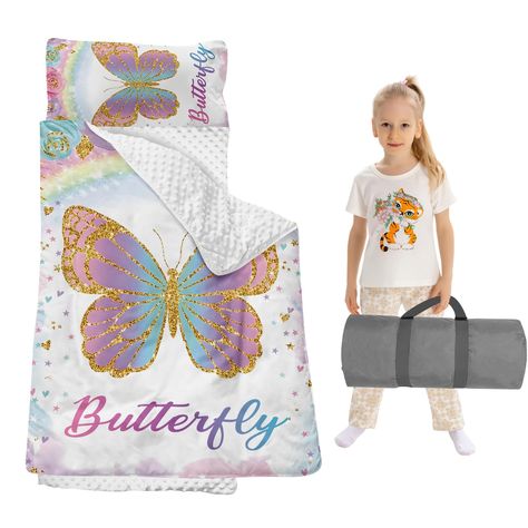 PRICES MAY VARY. [🦋All-In-One Toddler Sleeping Mat] The Duckbe toddler sleeping mat includes a pillowcase(pillow insert optional), cozy blanket, and soft mat in a single, convenient design. Perfect for preschool and daycare girls, the mat provide your little girls has everything needed for a restful sleep. [🦋Custom Gift with Adorable Butterfly Design] Featuring a charming butterfly pattern with your kid's name, this sleeping mat delights girls and adds a touch of fun to naptime. The vibrant co Pillow And Blanket, Sleeping Mat, Nap Mat, Toddler Sleep, Colorful Butterfly, Restful Sleep, Butterfly Pattern, Colorful Butterflies, Butterfly Design