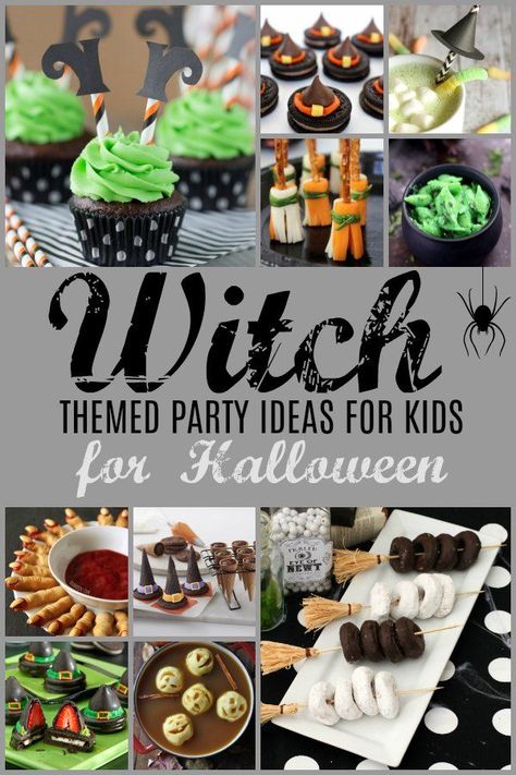 Witch Themed Party Food Ideas for Kids for Halloween- By Kim Vij  From witch’s hats and broomsticks to brewing potions and bubbling black cauldrons, we’ve put together a spellbinding list that is sure to please even the littlest witch. It’s time to start thinking of your Halloween guests for this kid friendly event. Witch Themed Party, Kids Halloween Party Food, Witches Halloween Party, Halloween Tea Party, Kids Halloween Food, Themed Party Ideas, Party Ideas For Kids, Witch Party, Party Food Buffet