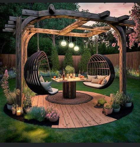 Kleiner Pool Design, Christmas Patio, Hanging Chairs, Sustainable Landscaping, Eco Friendly Garden, Flower Garden Design, Dream Cottage, Backyard Living, Outdoor Decor Backyard