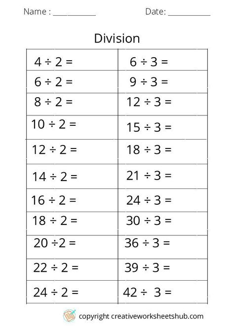 Division Worksheets Grade 2, Division Worksheets Grade 3, Worksheets Grade 2, Easy Math Worksheets, Multiplication And Division Worksheets, 7th Grade Math Worksheets, Math Division Worksheets, Mental Maths Worksheets, Math Addition Worksheets