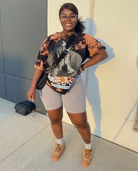 Plus Size Luxury Style, Tomboy Style Outfits Plus Size, Spring Baddie Outfits Plus Size, Cute Outfits For Plus Size Women, Plus Size Baddie Outfits Casual, Plus Size Summer Outfits Black Women, Spring Plus Size Outfits, Plus Size Biker Shorts Outfit, Plus Size Baddie Outfits Summer