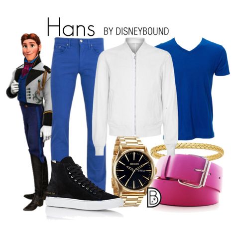 Hans by leslieakay on Polyvore featuring Versace, Wooyoungmi, Nixon, Common Projects, men's fashion, menswear, disney, disneybound and frozen Frozen Disneybound Men, Subtle Cosplay, Disneyland Dress, Disney Villain Costumes, Hans Frozen, Disney Bound Outfits Casual, Frozen Outfits, Prince Hans, Male Outfit