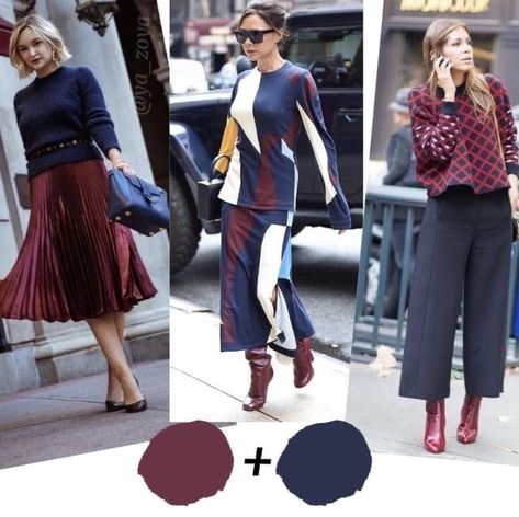 Navy And Burgundy Outfit, Burgundy Color Combinations Outfits, Burgundy Outfit Ideas Color Combos, Burgundy Color Combinations, Outfit Colour Combinations, Fashion Color Combinations, Outfit Color Combos, Modest Casual Outfits, Colour Combinations Fashion