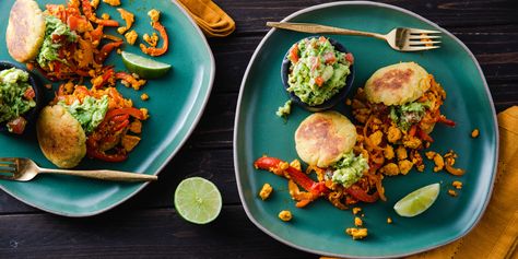 Plantain Arepas, Purple Carrot Meals, Mashed Plantains, Plant Based Recipes Dinner, Vegan Dinner Recipes Easy, Purple Carrot, Plant Based Dinner, Easy Vegan Dinner, Crispy Chickpeas