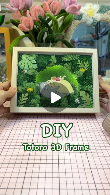 Ghibli Art Aesthetic, Ghibli Crafts Diy, Totoro Diorama, Clay Frame Ideas, Anime Crafts Diy Art Projects, 3d Frame Art, Diy Studio Ghibli, Totoro Clay, Studio Ghibli Diy